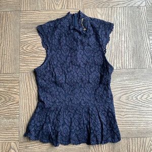 H&M Peplum Highneck Navy Lace Top